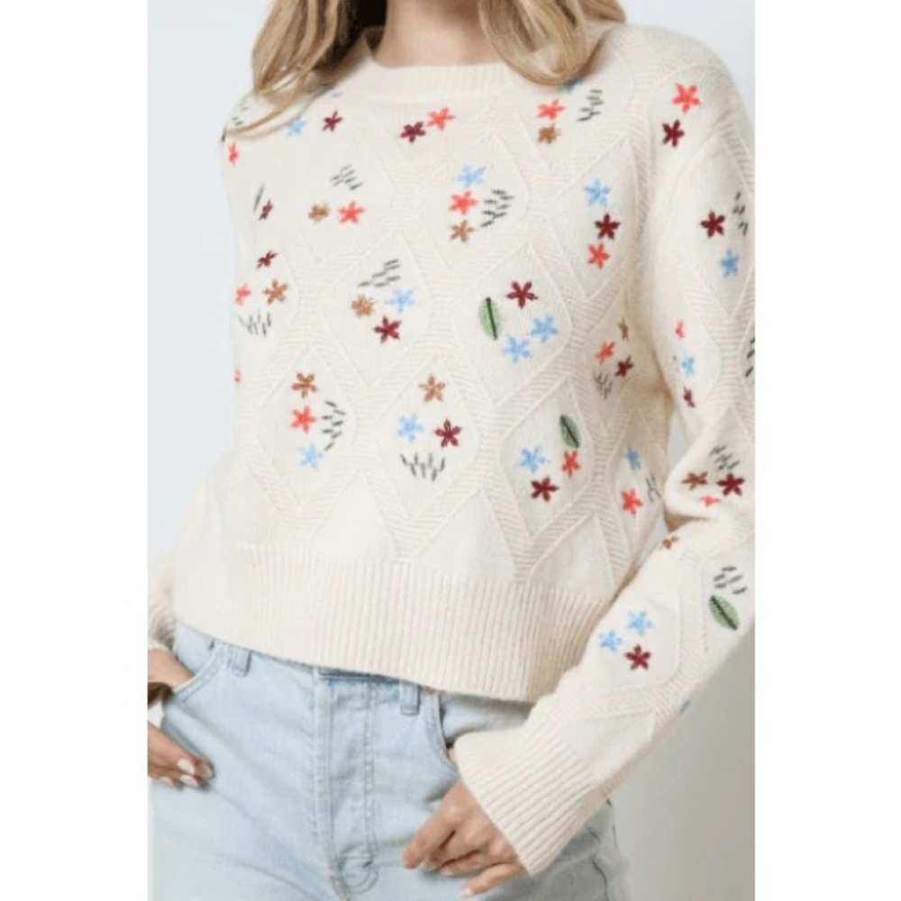 Shop Neighbor Ivory Lattice Embroidered Sweater Size M